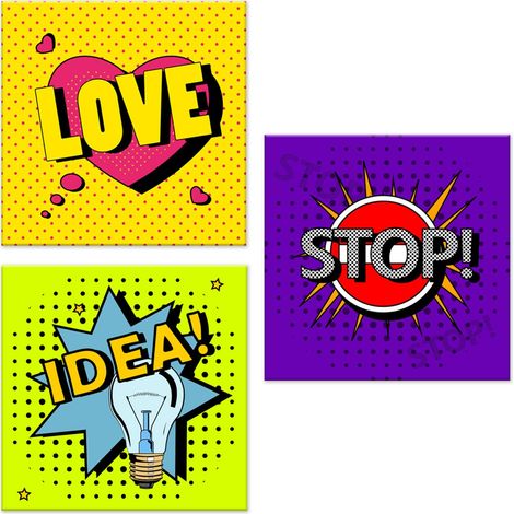 Lupia - Set 3 Quadri su Tela CANVAS DAY POP 38x38 cm popart, Stampa Vivida, Pronto da Appendere, Decorazione per Soggiorno, Capezzale Testiera Camera da Letto, Cucina, Ufficio (1/4)
