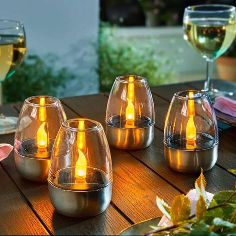 Fuleadture Bougies LED sans flamme avec verre à pied,lot de 4 bougies à piles à flamme vacillante,bougies factices pour ambiance romantique,décoration de maison (1/5)