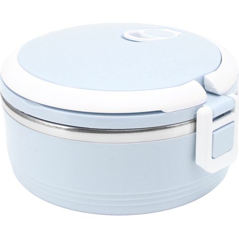 Boîte à lunch isotherme en acier inoxydable, monocouche, portable, avec boucle de sécurité, bleue, pour enfants et adultes. (1/5)