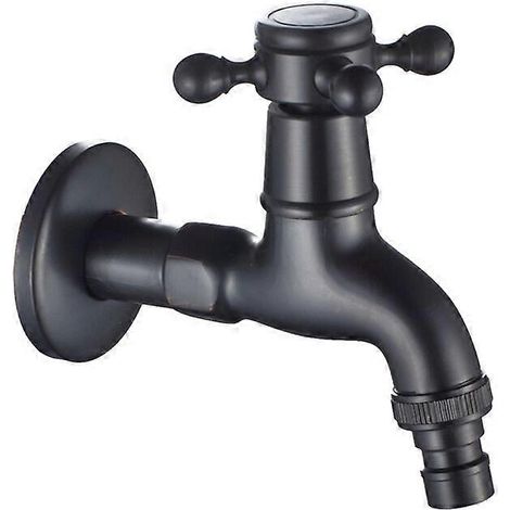 Robinet de machine à laver en laiton avec bec d'évier G1/2 - Robinet à poignée en croix antique pour évier de jardin (noir) (1/5)