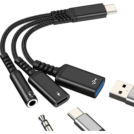 Adaptateur USB C vers USB Jack Cable pour iPhone 17 16 15Pro Max pour Apple Chargeur Prise 3.5mm Audio Casque Type C OTG Microphone 3.0 Double Auxiliaire Ecouteur Compatible avec Samsung S26 pour iPad (1/5)
