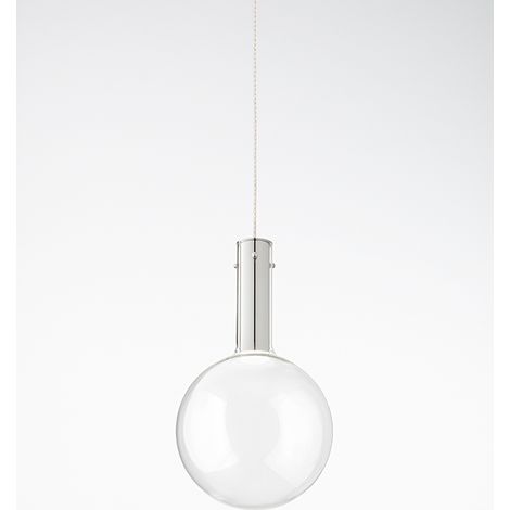 Suspension LED 7W en Verre Borosilicaté Transparent, Structure Chromée, Lumière Chaude 3000K, Dimensions 25x43 cm - Perenz, Design Moderne