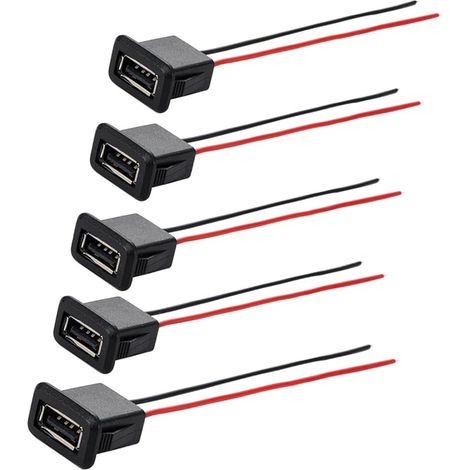 5 Pièces Prise USB 3A 2 broches, connecteur USB femelle 2 fils avec boucle à rainure à pression