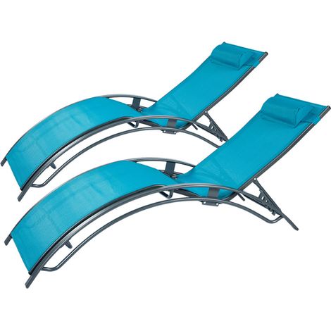 2er-Set verstellbare Liegestühle, grau und blau CALI