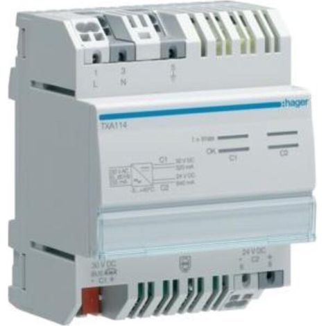 hager KNX Spannungsversorgung, 1-f. Ausg. mit Drossel 320mA und 1-f. Ausg. 24VDC 640mA