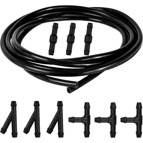 3 m Windscreen Wiper Hose Kit with 9 Pieces Hose Connector (Type Y I T), Washer Wiper Hose, Windshield Hose Connector, Black (1/4)