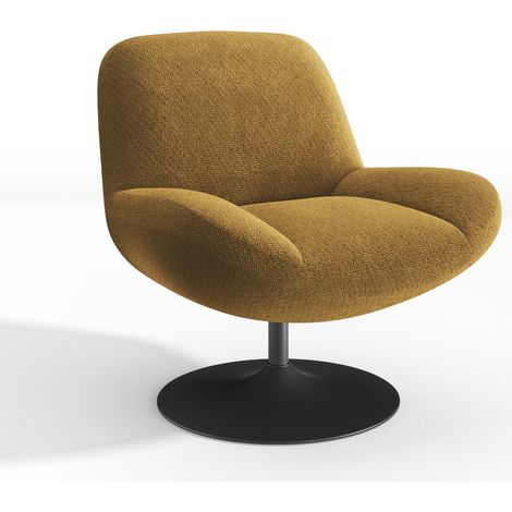 Fauteuil pivotant en velours bouclé moutarde RETRO (1/5)