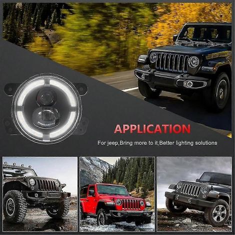 Phares antibrouillard ronds à LED de 4 pouces avec feux de jour blancs et clignotants ambre pour accessoires Wrangler JK (1/5)