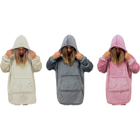 Felpa Plaid Coperta Retro Agnellato Con Tasca Sherpa Inverno Caldo Tinta Unita, misuraFelponecoloreRosa (1/5)