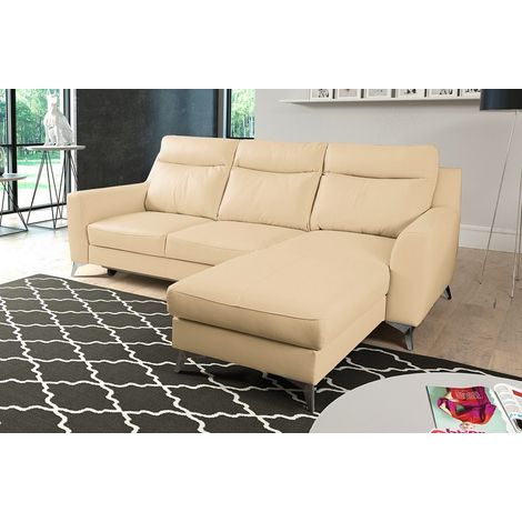 Canapé d'angle convertible en cuir italien de luxe 5/6 places GIANNI avec coffre, beige, angle droit (1/5)
