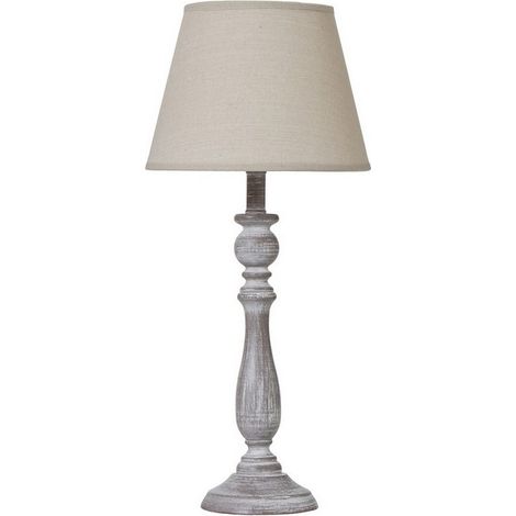 Dunum Column Table Lamp with Linen Shade - Wood - L13 x W13 x H44 cm - White