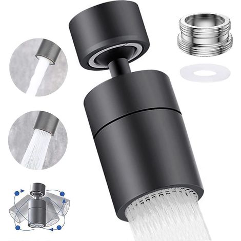 Aérateur de Robinet, 360° Pivotant Embout Robinet Cuisine, 2 Modes Mousseur Robinet Economie Eau, Brise jet Filtre Robinet Cuisine Salle De Bain lavabo (Noir) (1/5)