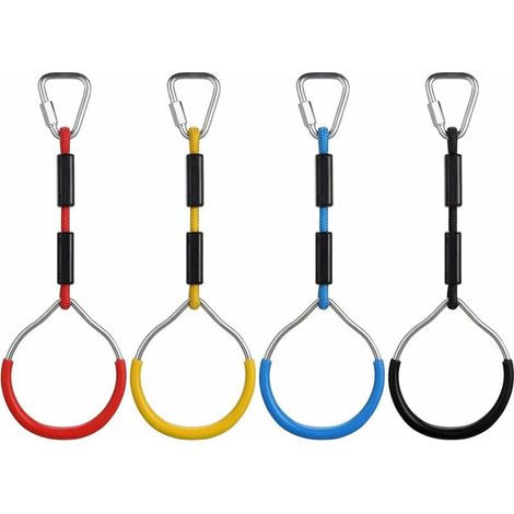 Obstáculos de anillos ninja para niños con mosquetones de seguridad para circuitos ninja, gimnasios y fitness en el jardín. (1/5)