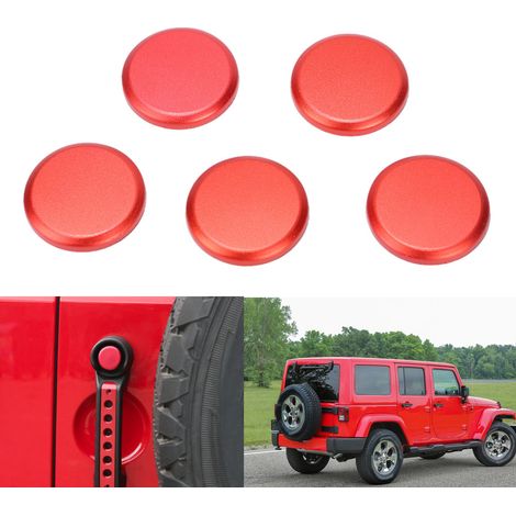 Lot de 5 caches de boutons-poussoirs extérieurs pour poignées de porte, compatibles avec Jeep Wrangler 2007-2017 (rouge). (1/5)