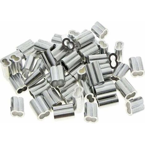 50 Pièces Manchons Doubles Aluminium, XU, 3mm Câble Acier Manchons, Clips de Manchon Boucle Sertissage Aluminium avec Embouts, Pour Câbles Acier, Métallique, Argenté (3mm) - (1/4)