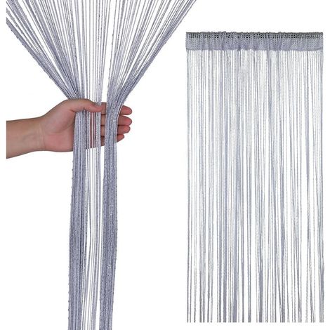 Rideau à pampilles en cordon pailleté, séparateur de pièce, rideau à pampilles fin pour porte, fenêtre, décoration intérieure, événement, 200 cm x 100 cm - Argent