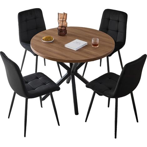 Juego de comedor, sillas tapizadas, mesa redonda, juego negro (1/2)