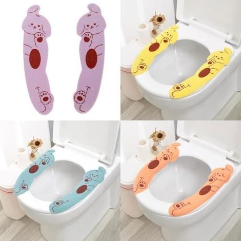 SABIR-4 paires de housses de siège de toilette souples, épaisses et réutilisables, en forme de chat (1/4)