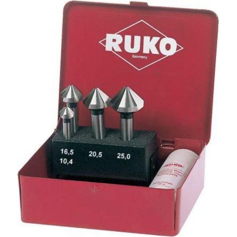 Juego de avellanadores RUKO HSS-TiN 90° DIN 335, 4 piezas, forma C.