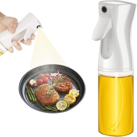 220 ml Ölsprüher aus weißem Glas – Nachfüllbare Olivenöl-Spenderflasche, Sprüher für Salate, Gebäck, Heißluftfritteusen und Grills