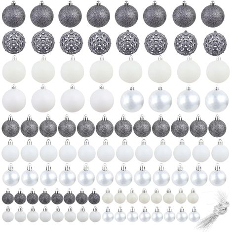 Ensemble de boules de Noël 100 pcs 3/4/6 cm Blanc/Gris (1/5)