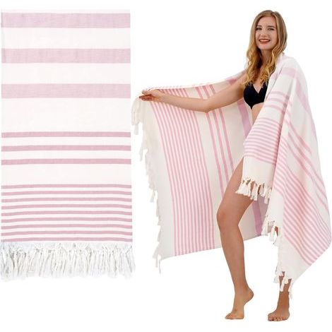 Serviette de Plage Doux-Drap de Plage Coton Légère, Serviette Plage Turque Serviette Absorbante, Séchage Rapide, Tissu de Hammam Sauna Femme Homme(Rose,180x100cm) (1/5)