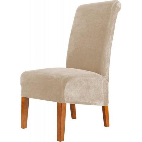 Housse De Chaise - Velours Extensible - Hauteur Dossier 50 À 75 Cm - Pour Salle À Manger - Lot De 2 (1/5)