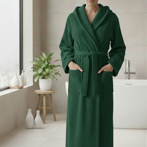 Bata Satotite, 100% Algodón con Capucha, Talla L, Verde (1/4)