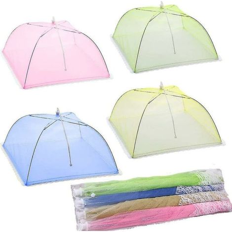 CREA 4 Pcs Cloche Alimentaire/Cloche Insecte/Tente Alimentaire/Couverture Alimentaire Pliante Parapluies en Maille, Barbecue Et Plus - 4 Couleurs (Rose, Vert, Jaune, Bleu, 43 43 cm) Starl