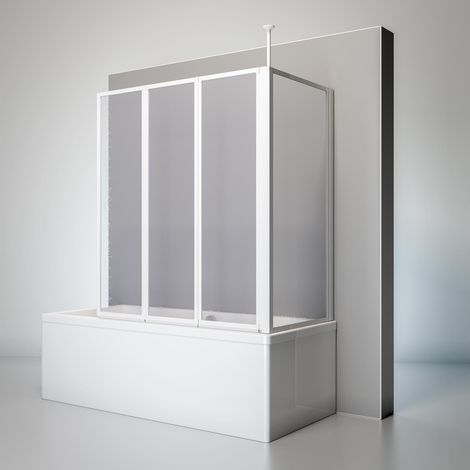 Schulte Duschwand mit Seitenwand, 3-teilig faltbar - Breite: 129 cm, Höhe: 140 cm, Glas: Kunstglas Tropfen Dekor, Profil: Alpin Weiß, geeignet für Wannentiefe: 72-75 cm
