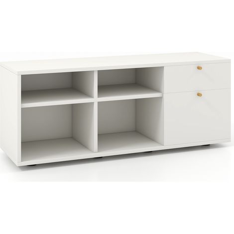 Meuble de rangement, console TV avec 2 tiroirs et 4 cubes pour l'entrée - blanc (1/5)