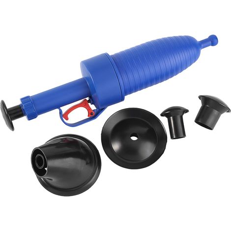 Déboucheur à air comprimé + 4 embouts, pour WC évier baignoire, PP bleu, nettoyage puissant sans produits chimiques (1/5)