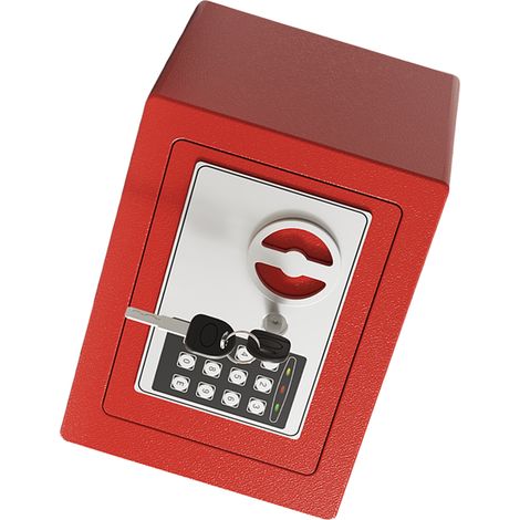 Coffre fort miniature métallique anti-feu anti-eau avec clavier code et 2 clés de secours, sac docs, pose murale dissimulée pour argent bijoux papiers, 0.17 pi³ rouge (1/5)