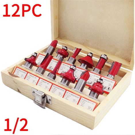Fräser-Set für Holzbearbeitung, 12-teilig, Kohlenstoffstahl, 1/2 Zoll, zum Trimmen und Gravieren
