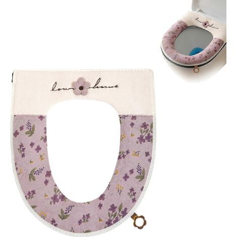 Housse de siège de toilette en peluche avec fermeture éclair et poignée, rembourrée et chaude, idéale pour l'hiver. (1/5)