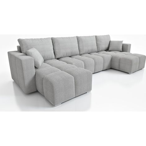 Canapé panoramique convertible COLINIO en tissu - 6 places - 325 cm - Gris (1/2)