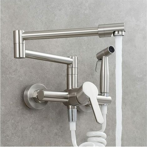 Rubinetto da cucina nascosto in rame con vasca per acqua calda e fredda, rubinetto da cucina pieghevole e allungato, rubinetto da balcone girevole universale, rubinetto da balcone girevole A (1/5)