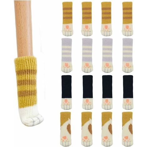 Lot de 16 chaussettes de chaise créatives avec motif pattes de chat mignon pour pieds de table et pieds de chaises