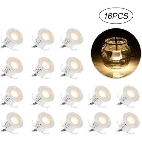 Kit d'éclairage extérieur à LED encastré pour terrasse, éclairage de paysage IP67 étanche basse tension, terrasse, jardin, escalier, terrasse, piscine, cuisine, paquet de 16, blanc chaud (1/5)