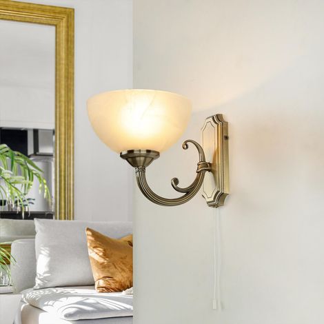 Wandlampe mit Schalter Jugendstil in Bronze Glas Schirm E14 (1/5)