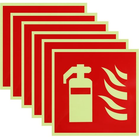 Lot de 6 panneaux d'extincteur autocollants, phosphorescents, en PVC, adhésif puissant, signe de sécurité pour l'intérieur et l'extérieur (14,5 cm) (1/5)
