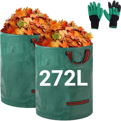 Lot de 2 sacs de jardin de 272 l - Stable - Autoportant, avec 4 poignées, robustes, pliables et étanches - Réutilisables et pliables - Pour tonte verte, feuilles, tonte de pelouse, déchets de jardin (1/5)