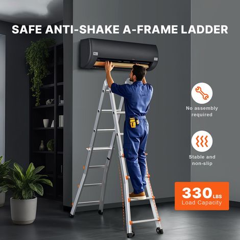 Echelle télescopique pliante A cadre 6,25 m aluminium compacte multifonction transportable RV, escabeau rétractable travaux intérieur extérieur toit 150 kg (1/5)