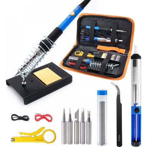 Fer à souder 60W à température réglable, station de soudure électronique complète avec 5 pannes, support, éponges et outils (1/5)