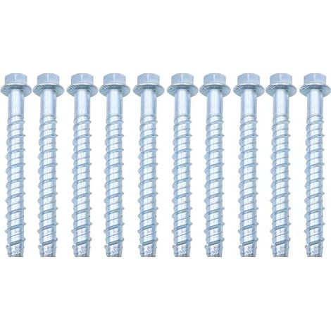 Lot de 10 vis à béton M12 x 120 mm, tête hexagonale galvanisée avec rondelle, sans chevilles pour maçonnerie, industrie architecturale (1/5)