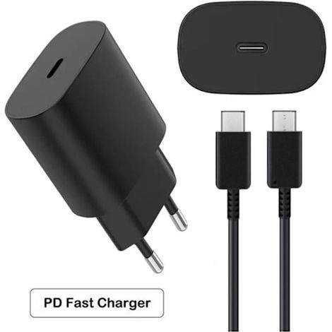 Le chargeur rapide Samsung 25 W, livré avec un câble de données USB-C de 2 mètres, est un adaptateur de charge ultra-rapide pour les Galaxy S24, S23 et S22 Ultra, et sert également de prise secteur po (1/5)