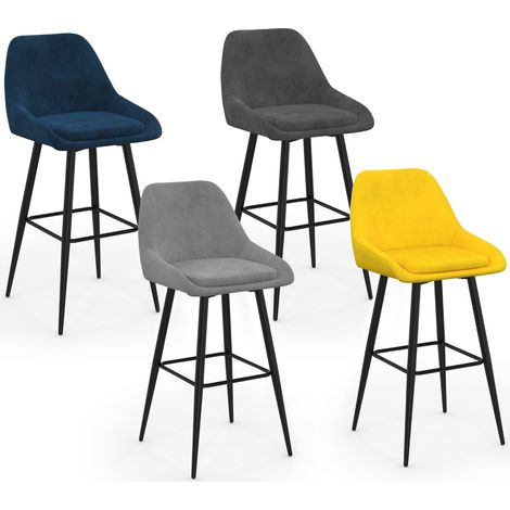Set di 4 sgabelli da bar THALYA in velluto misto blu, grigio chiaro, grigio scuro, giallo (1/5)