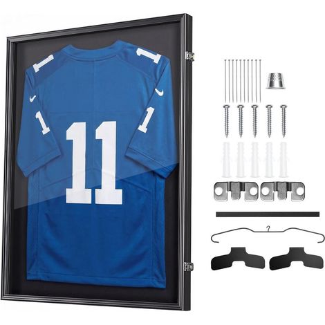 Protection UV 98 % et verrou magnétique, vitrine maillot en bois pour exposer football, basket, baseball ou hockey (1/5)