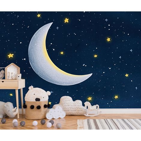 Fototapete Himmel Mond Sterne, für Kinderzimmer, 150 x 105 cm – Komplettset inkl. Kleister & Anleitung (1/5)