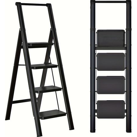 Escabeau pliant 4 marches en acier avec larges marches antidérapantes, léger et portable (1/5)